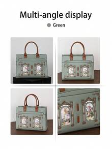 Niche Design High-End Embroidered Fairy Cat Large Capacity Women's Tote Bag, Luxury Cute Cat Bag, Chic Vintage Heavy-Duty Large Capacity Commuter Shoulder Crossbody Bag PU - Multicolor - View 8