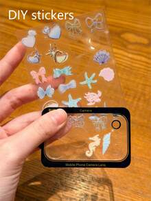 Pegatinas DIY con patrón de mariposa y caballito de mar, película protectora de lente compatible con Apple 17 Pro Max / 17 Pro, película de lente compatible con Apple 17 Pro, funda protectora transparente de cobertura completa, con protector de pantalla de cámara trasera de vidrio templado de metal - Pegatinas DIY de mariposa y caballito de mar + protector de lente - Ver 3