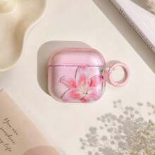 Ốp tai nghe trong suốt in hình hoa ly, có móc treo, chống sốc, mềm mại, tương thích với thế hệ 4/1/2, Pro 2/3/Pro 3, ốp bảo vệ tai nghe chống trầy xước dành cho nữ. - Màu Hồng baby - Xem 4