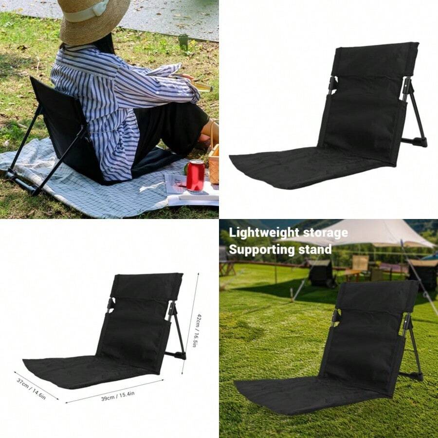 Fockety Silla de Playa Portátil con Respaldo Respaldo de Cama Ajustable Silla de Cama Sillón de Playa Plegable y Transpirable para Acampar Al Aire Libre Tomar el Sol - Negro - Ver 1