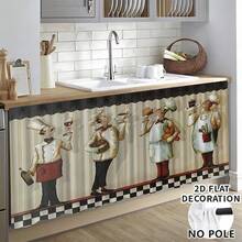 1 pieza, Decoración del hogar, Falda de mesa con estampado de chef, Cortina pequeña de cocina, Cortina de cubierta de gabinete de cocina, Con agujeros para cortina, Fácil de colgar, Rectangular, Tejido a máquina, Lavable a máquina, Decoración y accesorios de cocina, Perfecto para gabinetes de cocina y decoración del hogar - Multicolor - Ver 2