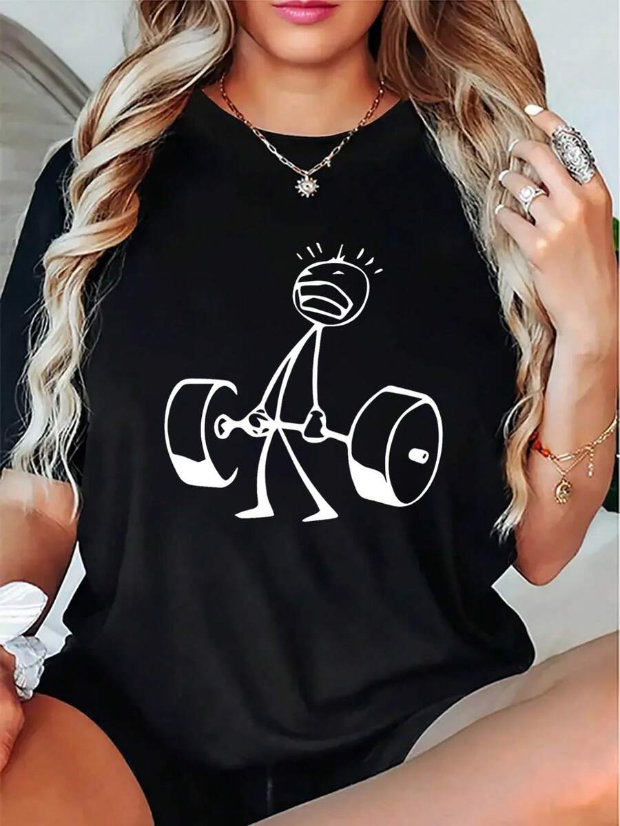 Regalo [Manga Corta] Elegante Camiseta de Verano para Mujer |   Camiseta con estampado gráfico para gimnasio y uso casual 100% algodón Suave - Negro - Ver 1
