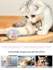 1pc Random Color Cat Bell Ball Toy - Handmade Colorful Balls For Cats Doing Exercise And Scratching Toy - Interactive Chasing & Chewing Toys Within Bell Cat Toys For Indoor Cats - View 4