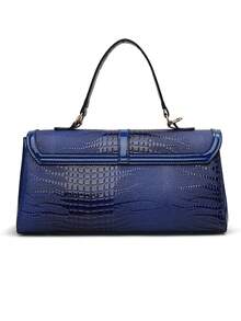 Tas Tote Wanita Baru, Kapasitas Besar, Bahan PU Tekstur Buaya Imitasi, Tali Bahu yang Dapat Diatur dan Dilepas, Tas Bahu Warna Polos Cocok untuk Perjalanan Sehari-hari - Biru - View 9