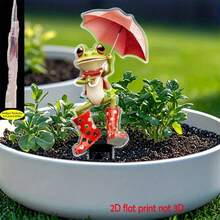 Cọc trang trí sân vườn hình ếch cầm ô và ủng đi mưa, làm từ acrylic phẳng 2D, thích hợp cho bãi cỏ và hiên nhà. - A - Xem 6