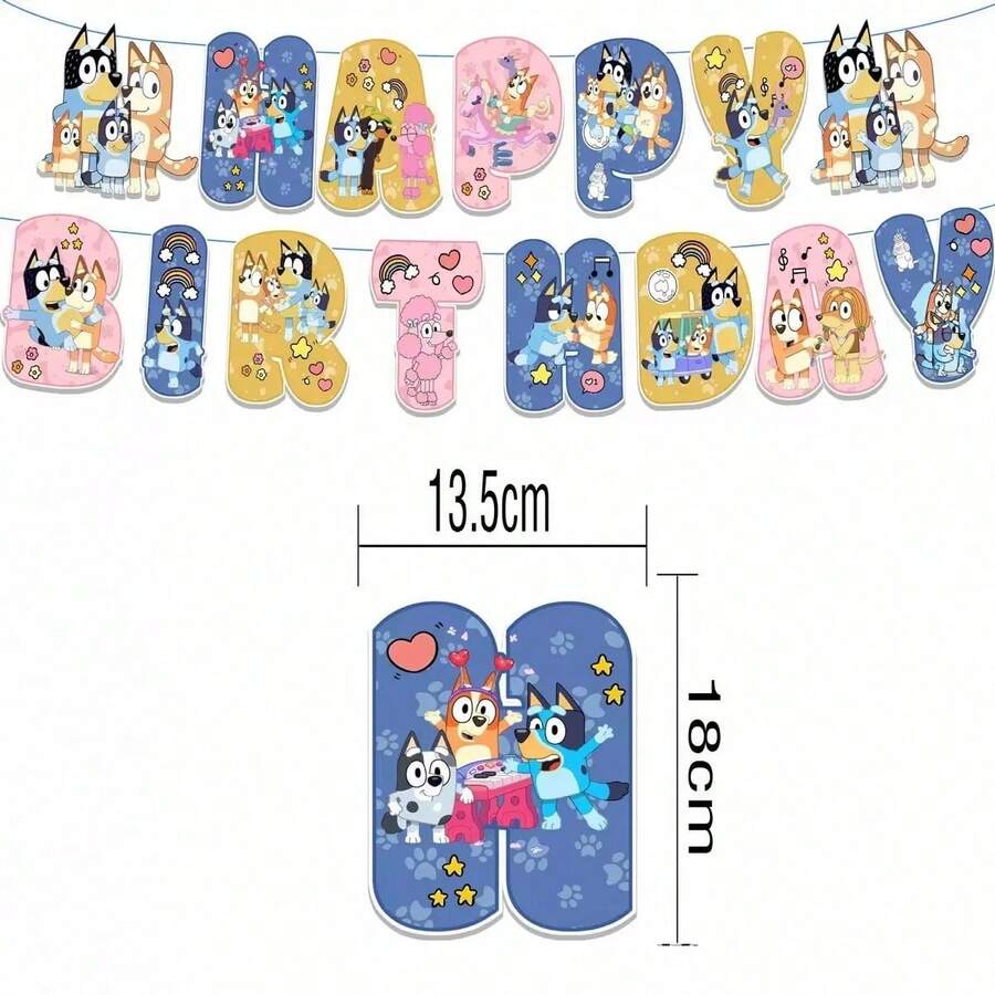 15pcs Cute Cartoon Bunting Banner, Birthday Party Decorations, Random Style - Multicolor - View 1