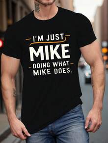 T-Shirts, Clothing, Summer T-Shirt, Plus Size, Graphic Print, Typography, I'M JUST MIKE, Short Sleeve, Casual Tops, Fashion, Everyday Life, For Tall And Burly, National Shipping - 黑色 - 查看 8