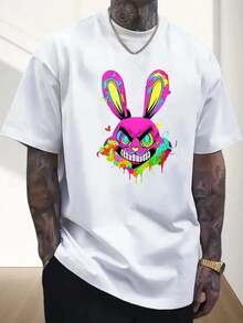 Una playera casual y básica para hombre, con diseño de Conejo animado, estilo rudo americano, para el día a día y los viajes - Blanco - Ver 10