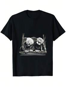 Camiseta Gráfica para Hombre Statler & Waldorf - Negra con Estampado Blanco - Corte Regular, Camiseta Casual - Lavable a Máquina, Camiseta de Uso Diario para Fanáticos de Marionetas - Ajuste Cómodo para Todas las Temporadas - Negro - Ver 1