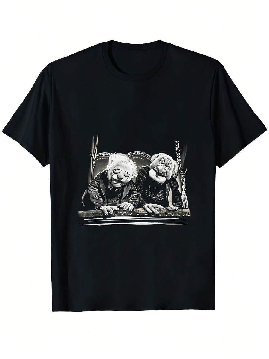 Camiseta Gráfica para Hombre Statler & Waldorf - Negra con Estampado Blanco - Corte Regular, Camiseta Casual - Lavable a Máquina, Camiseta de Uso Diario para Fanáticos de Marionetas - Ajuste Cómodo para Todas las Temporadas - Negro - Ver 1