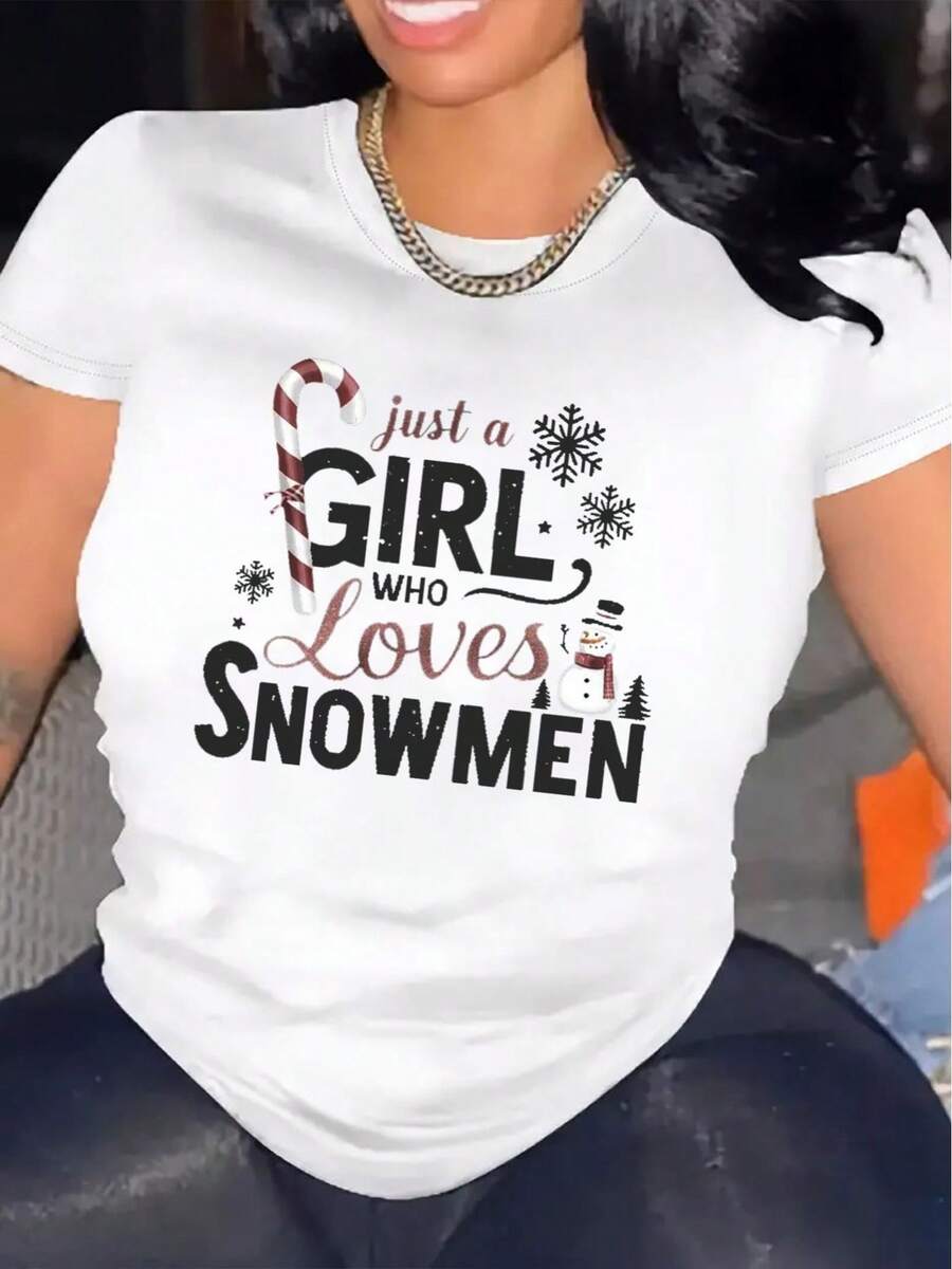 1 camiseta de manga corta casual navideña para mujer, 100% algodón grueso - cuello redondo cómodo, top suave y bonito, 180g 100% algodón. - Blanco - Ver 1