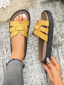 New Fashion Buckle Open Toe Platform Slippers, Comfortable & Versatile, Suitable For Daily Wear, Beach & Casual - Yellow - View 2