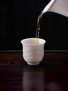 羊脂玉白瓷浮雕茶杯，清明江景卷，立体质感，哑光表面，手工烧制，半透明，中国收藏级功夫茶具，适用于商务茶室、办公室接待处，也可作咖啡杯、奶杯、酒杯使用，精美礼品 - 彩色 - 查看 7