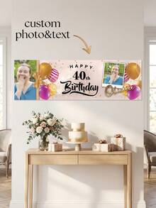1pc Customized Personalized Birthday Banner With Photo And Name - Custom Age Number, - Multicolor - View 4