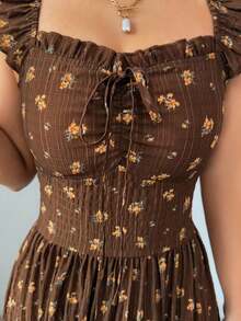 Vestido casual de mujer con estampado de lunares, verano - Marrón - Ver 2