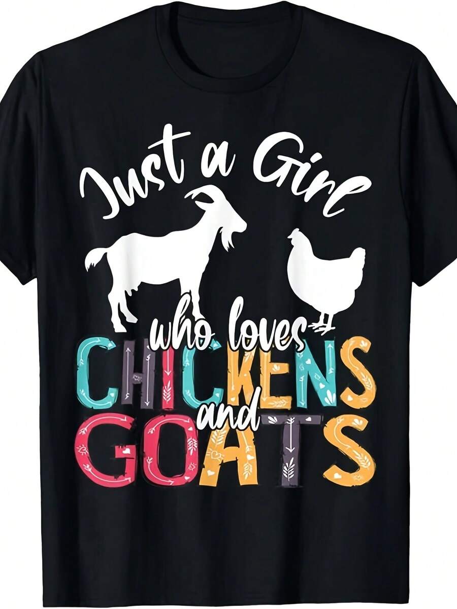 Camiseta Vintage Linda para Amantes de Gallinas y Cabras - Camiseta con Gráficos de Animales de Granja Retro, Unisex para Hombres y Mujeres, 100% Algodón, Estilo Casual y de Granjero, Lavable a Máquina, Cuello Redondo, Manga Corta. - Negro - Ver 1