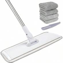 18 Professional Microfiber Mop Floor Cleaning System, Flat Mops With Stainless Steel Handle, 4 Reusable Washable Mop Pads, Wet And Dust Mopping Hardwood, Vinyl, Laminate (White - Trắng & xám - Xem 2