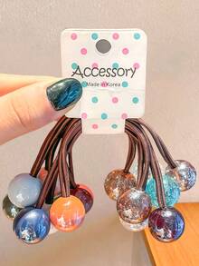 7/14pcs/Set Mixed Color Crystal Beaded Elastic Hair Ties, High Elasticity No Hair Damage - Suitable For Girls And Women, Multiple Color Options: Dark Brown, Milky White, Navy Blue, Burgundy And More, Casual, Commute, Outdoor Sports, Easy Hairstyling, Add Stylish Touch, Random Color,Travel,Birthday - Multicolor - View 2