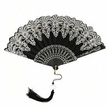 2 piezas Abanicos plegables vintage negro y dorado, estilo palaciego europeo, accesorios de fotografía para bodas y baile, abanicos decorativos portátiles del mismo estilo, adecuados para bodas, recuerdos, baile, fotografía, fiestas, cosplay, enfriamiento en verano, festivales - Multicolor - Ver 12