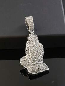 Men Iced Out Praying Hands Pendant Cuban Chain Hip Hop Rapper Style Necklace Streetwear Jewelry For Men Party Stage Gift Daily Wear Accessories - Praying Hand Pendant Necklace - View 14
