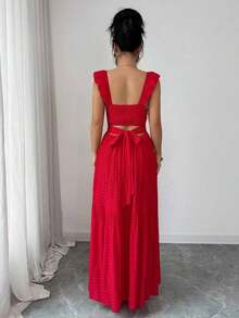 Women's Casual Summer Dress With Polka Dot Print, Bohemian Style, Loose Fit, Mid-Length, For Beach Vacation - 紅色 - 查看 2
