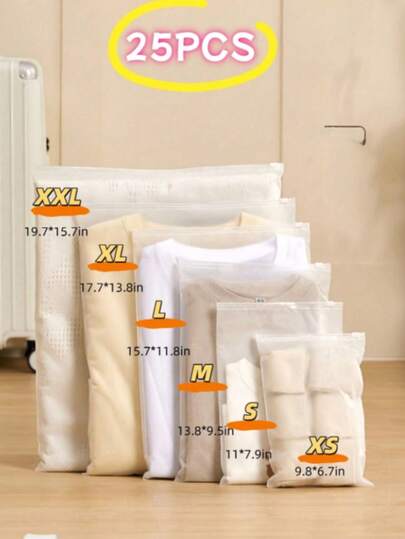 Bộ 25 túi đựng quần áo bằng chất liệu PE, túi đựng đồ lót trong suốt bằng PVC, túi đựng đồ lót chống thấm nước có khóa kéo, hộp đựng quần áo gia đình họa tiết hoa cúc, túi đựng đồ trong mờ, thích hợp để đựng áo phông, áo sơ mi, giày dép, tài liệu, quần áo, túi tự dán mờ có thể tái sử dụng, túi đựng đồ du lịch tiết kiệm không gian, hộp đựng và sắp xếp quần áo phòng ngủ, hộp đựng đồ trong tủ quần áo.