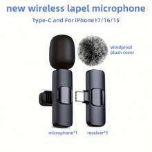 2-Pack Wireless Lavalier Microphone USB Type-C Plug & Play, Intelligent Noise Reduction, For IPhone 17/16/15, Android Smartphones, Laptops, Suitable For Vlog, Meeting, Learning, Short Video Recording, Live Streaming, Live Broadcast - Enhance Audio Quality - Black - View 9