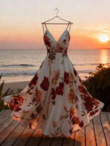 Women's Floral Print Elegant Dress, Suitable For Vacation - 多色 2 - 查看 16