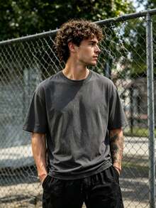 EWH 230g Thickened Gradient Black Washed Distressed Oversized Pure Cotton Short-Sleeve T-Shirt, Unisex, Street Style, Hip Hop, Punk, Harajuku Style DG013 - Black - View 5