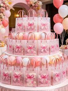 6 piezas Bolsas de regalo con lazo rosa, bolsas de fiesta transparentes con asas, decoraciones de fiesta de cumpleaños con lazo rosa, bolsas de embalaje de regalo para fiestas de boda y cumpleaños, decoraciones para fiesta de 1er cumpleaños, decoraciones para baby shower de niña, decoraciones para fiesta de revelación de género, decoraciones para despedida de soltera, suministros para fiesta de niña bebé - lazo rosa - Ver 9