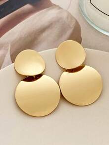 1 Pair Of Smooth Metal Earrings With A Retro And Versatile 3D Circle Design - Gold Yellow - View 1