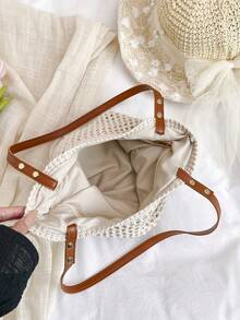 Fashionable Woven Shoulder Bag For Spring 2026, Suitable For Daily Use, Casual Outings, Travel, And Vacations - 白色 - 查看 8