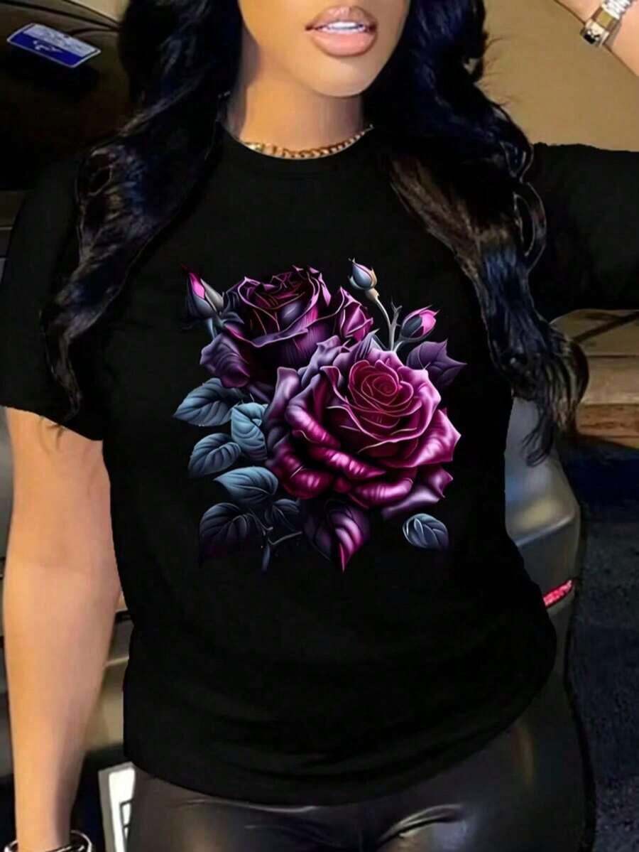 Women's Short-Sleeved T-Shirt With A Round Neck, Loose Fit, Casual And Versatile. Featuring A Modern, Elegant And Sophisticated Print Of Simple Letters, Ideal As A Basic Garment; Made From Soft Fabric With Excellent Drape - 3 - 查看 1