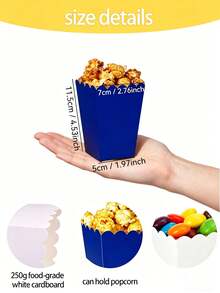 7-Color Mixed Paper Popcorn Buckets, Mini Snack Boxes, Suitable For Popcorn, Candy, Cookies, Party Favors, Movie Nights - Blue - View 4