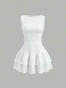 Sweetro Vestido mini de línea A con doble capa de volantes, elegante, romántico, juguetón, lindo, bohemio, adecuado para festivales de música, vacaciones, citas, viajes y trabajo.Apto para primavera, verano, otoño e invierno. - Blanco - Ver 8