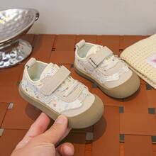 1 par de zapatillas con con estampado floral, zapatos de bebé con suela blanda y encaje, zapatos casuales de algodón transpirable antideslizante, estilo campestre, zapatos deportivos adecuados para uso diario en primavera/otoño - Beis - Ver 3