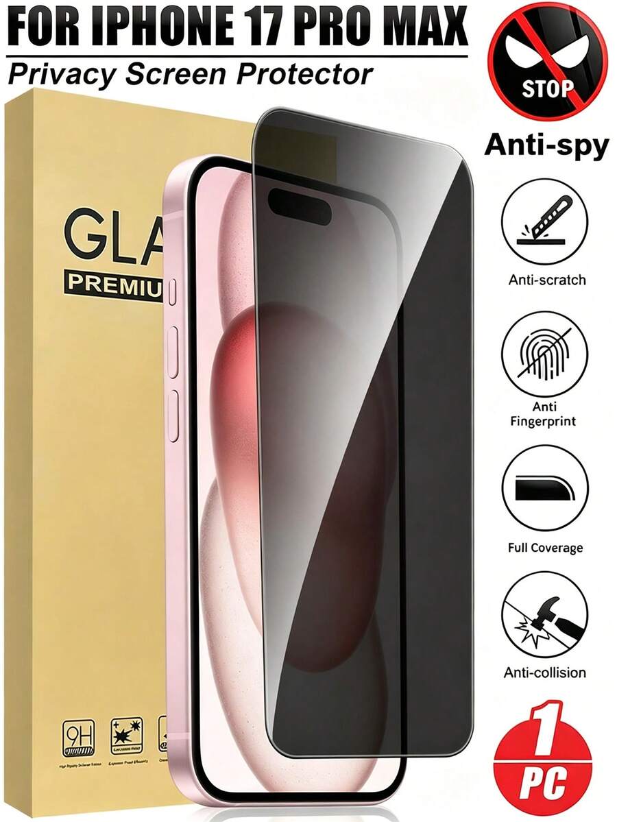 1 miếng dán màn hình cường lực bảo vệ riêng tư, chống nhìn trộm, chống trầy xước, chống rơi vỡ, chống nổ, lớp phủ chống dầu và trầy xước, tương thích với ốp lưng điện thoại. Tương thích với iPhone 15/15 Pro Max/15 Pro/16 Pro Max/17 Pro Max, tương thích với các mẫu Pro Max, Mini và Plus của dòng 11/12/13/14/15/16/17 Air. - màu đen - Xem 1