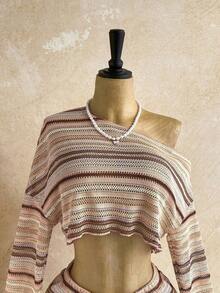 Conjunto informal de 2 piezas de top corto con cuello irregular y borde de lechuga, y shorts, en unicolor, para vacaciones, primavera/verano - Multicolor 6 - Ver 8