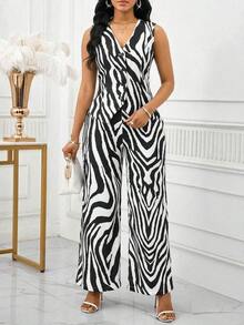 Lady Conjunto de chaleco sin mangas y pantalones de tela a rayas azul y blanco, elegante estilo de negocios y viajes, conjunto de dos piezas de verano para mujer - Multicolor - Ver 7