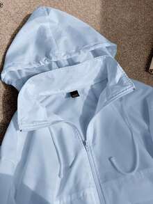 1 pieza Chaqueta casual con capucha, cremallera frontal, manga larga y protección solar, de unicolor, para otoño/invierno - Azul - Ver 3
