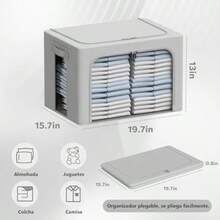 Bolsas de Almacenamiento de Ropa: 2 Pcs 100L Caja de Almacenamiento de Plegable - Organizador de Ropa de Closet Gran Capacidad con Ventana Transparente y con un mango resistente - gris - Ver 5