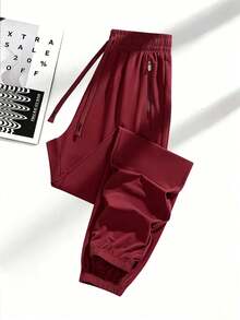 Pantalones casuales de fitness de seda de hielo con dobladillo enrollado para mujer, primavera/verano, yoga, actividades al aire libre, esencial para la temporada de regreso a la escuela - Rojo - Ver 1