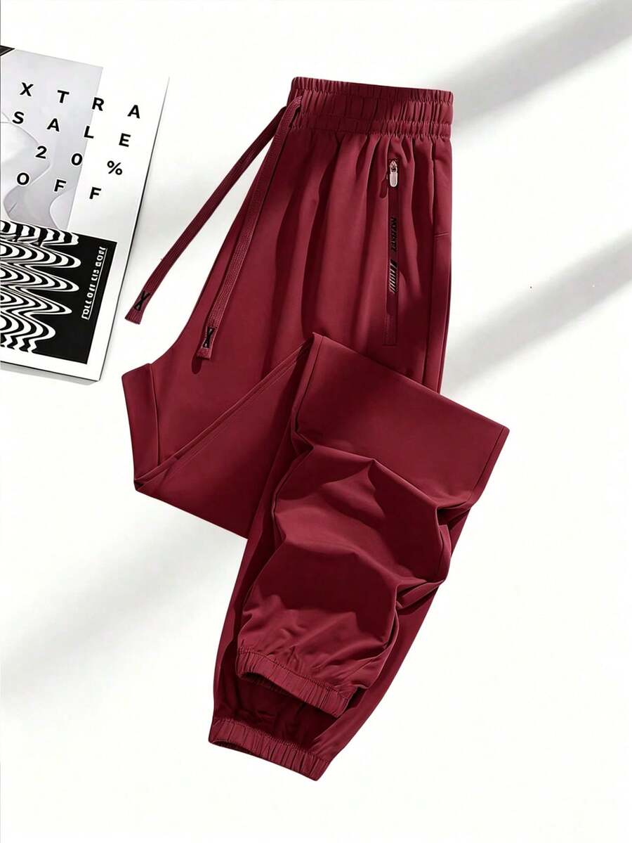 Pantalones casuales de fitness de seda de hielo con dobladillo enrollado para mujer, primavera/verano, yoga, actividades al aire libre, esencial para la temporada de regreso a la escuela - Rojo - Ver 1