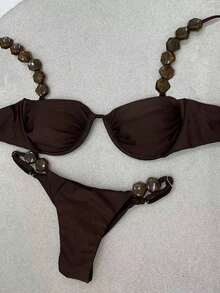 Polovedo Official New Arrival Solid Bikini Swimsuit, Beach Holiday Party Date Vacation Summer - Màu Khaki - Xem 1