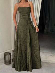 Vestido de verano sexy y elegante para mujer de Unadoll, con cinturón de cordón en la cintura y diseño sin espalda, hecho de tela jacquard, adecuado para vacaciones, playa, citas, vuelta al colegio, bodas, fiestas y otras ocasiones - Verde militar - Ver 9