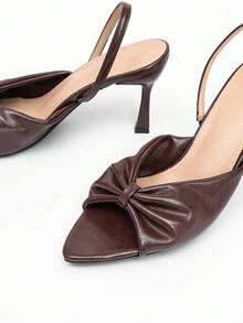 Giày sandal cao gót hở mũi xếp ly thanh lịch mới màu nâu dành cho nữ - màu nâu - Xem 8