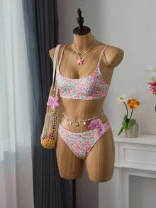 Conjunto de traje de baño para mujer, minimalista y elegante en magenta + multicolor, traje de baño casual y versátil para resort de playa - Multicolor 5 - Ver 8