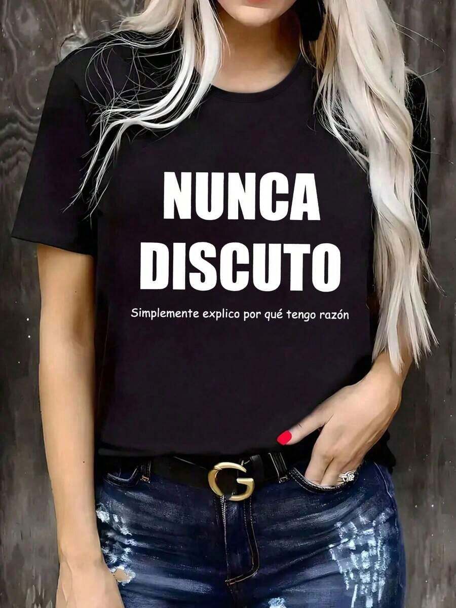 Fashion Printed T-Shirts For Women, Oversized Streetwear Tops, Comfortable And Stylish All-Match Summer Tees. Graphic T-Shirt With Spanish Summer Slogan For Women, Casual And Comfortable Everyday Wear. - 黑色 - 查看 1