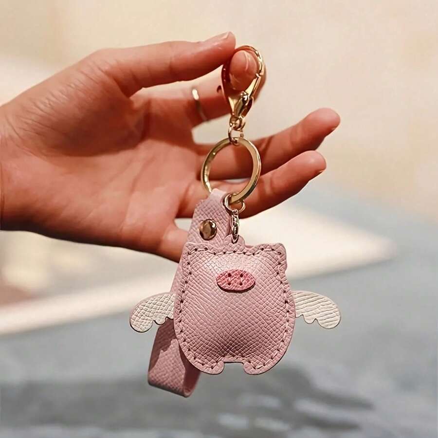 [Handmade Material Kit]Cute Pig Keychain Pendant PU Leather Bag Car Decoration Accessories Handmade Material Set Best Friend Or Girlfriend - 小豬吊墜材料包 1 件 - 查看 1