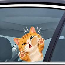Cute Orange Cat Car Sticker - Funny Cartoon Broken Glass Cat Waterproof Removable UV-Resistant Self-Adhesive Car Truck SUV Van Rear Window And Side Window Sticker - Cat Window Sticker - View 2